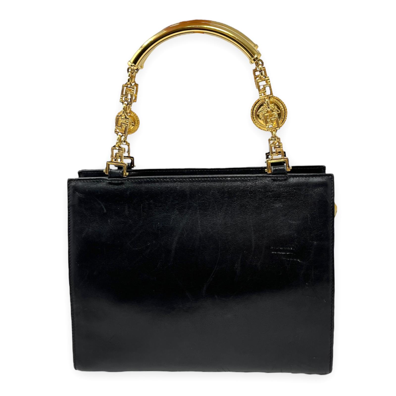 Versace Black Medusa Charm Top Handle Bag