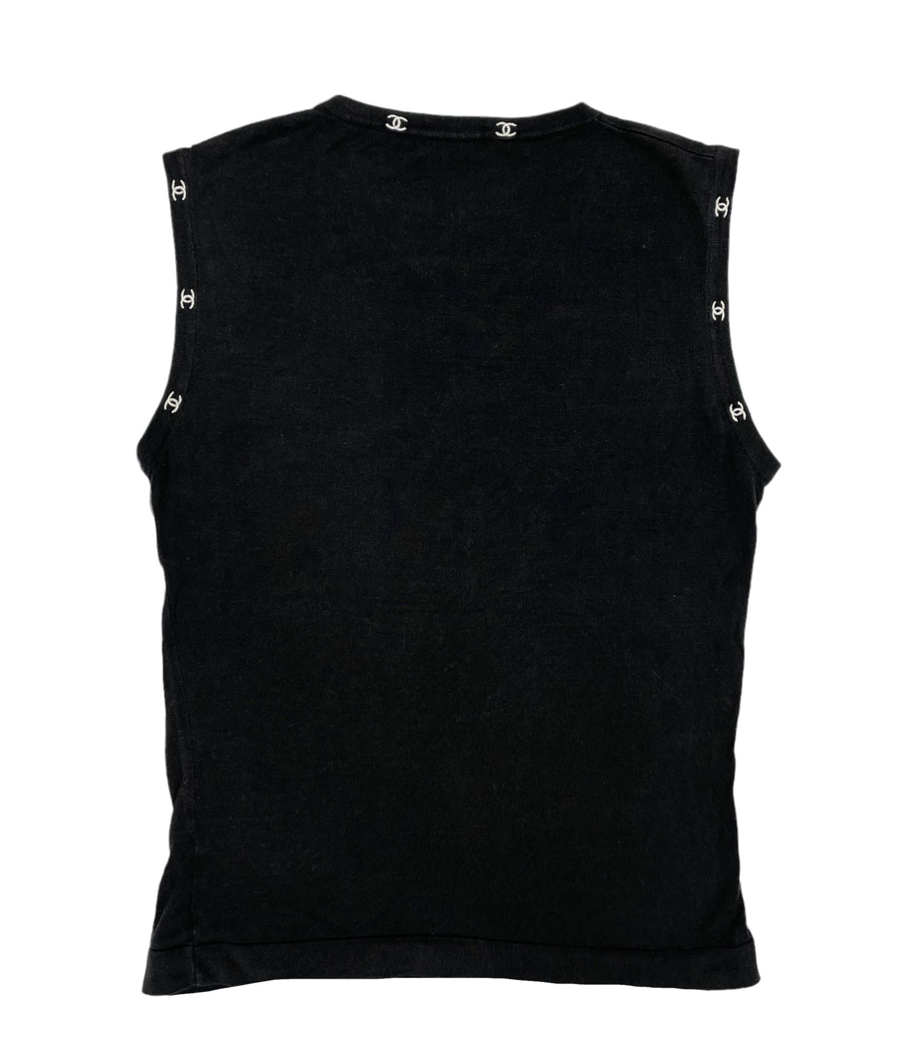 Chanel Black Ribbed Logo Tank