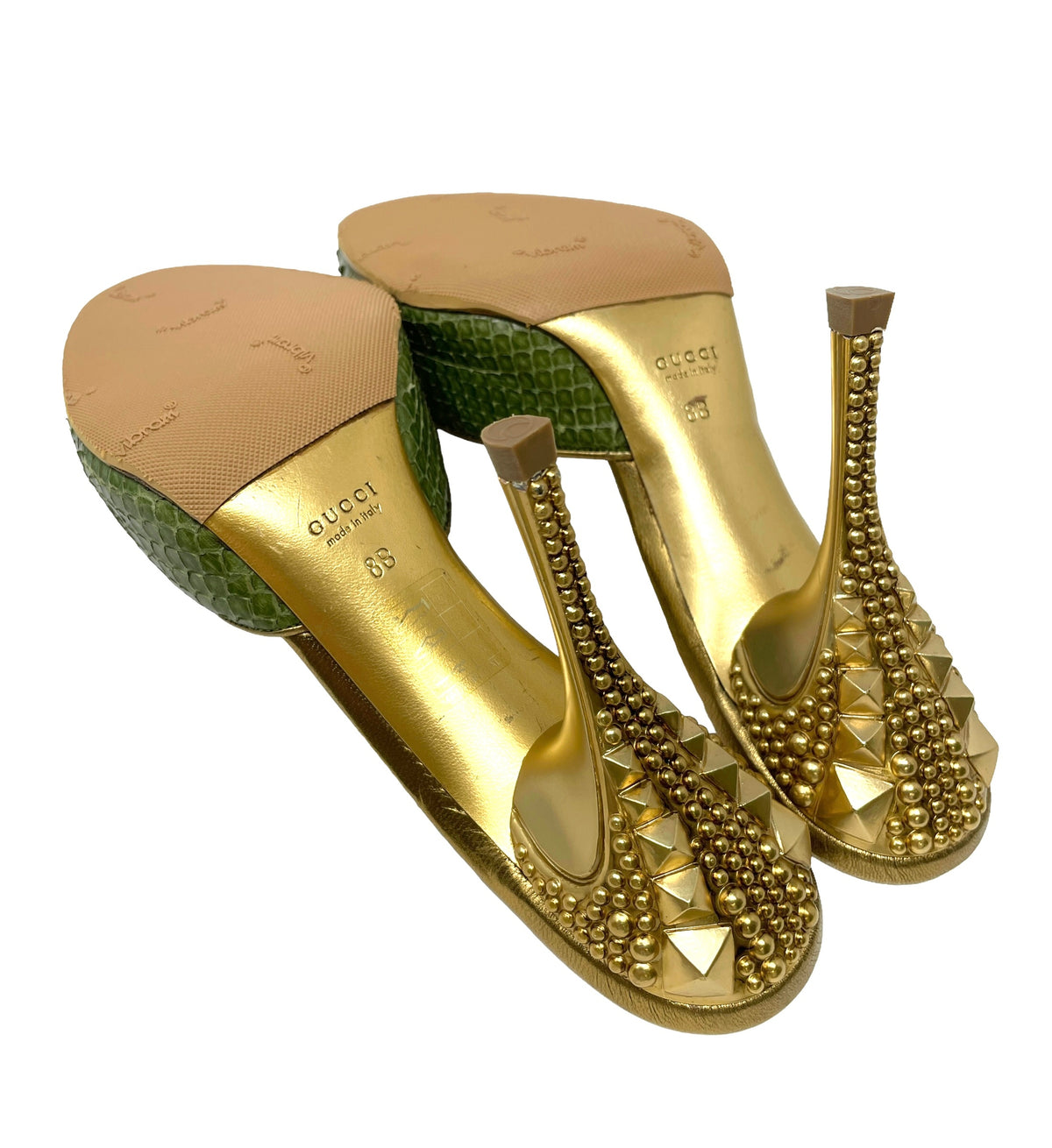Gucci Python High Heels Gucci Green Python Studded Heels – Treasures of NYC