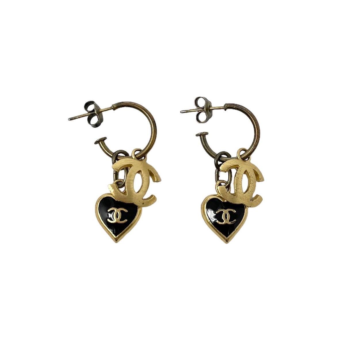 Authentic vintage Chanel earrings gold CC logo heart jewelry for
