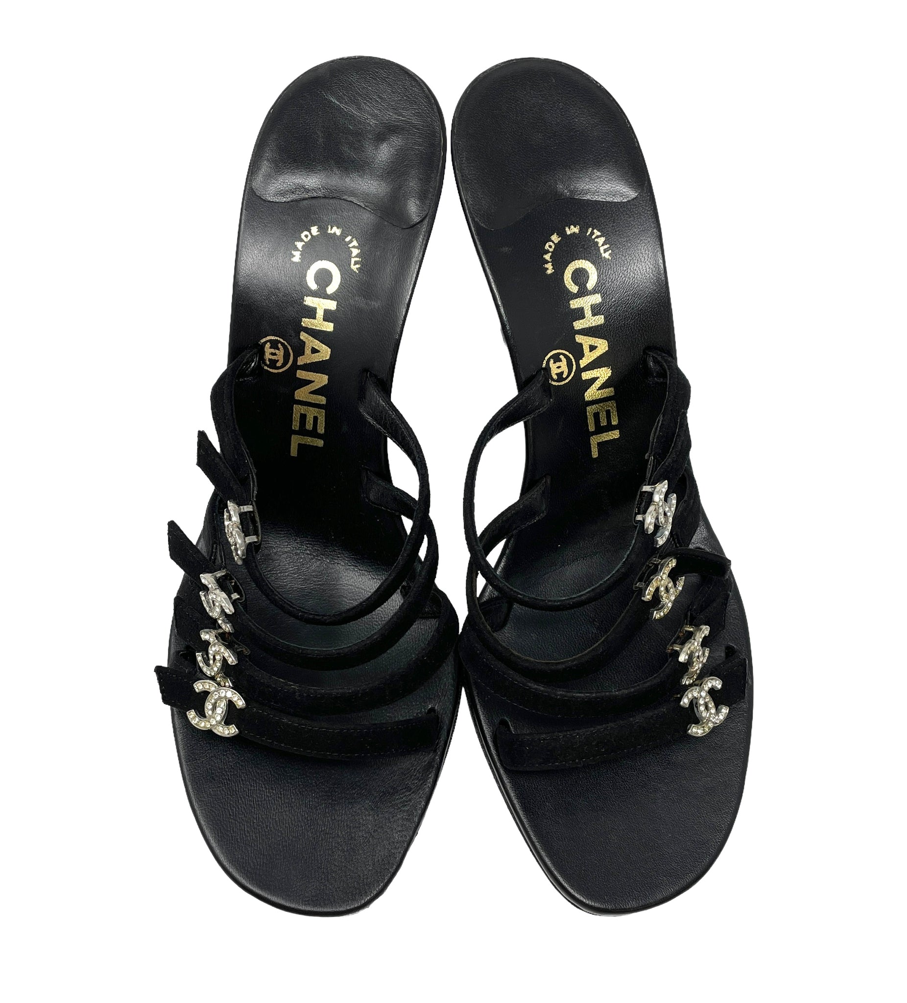 Chanel Black Logo Rhinestone Heels