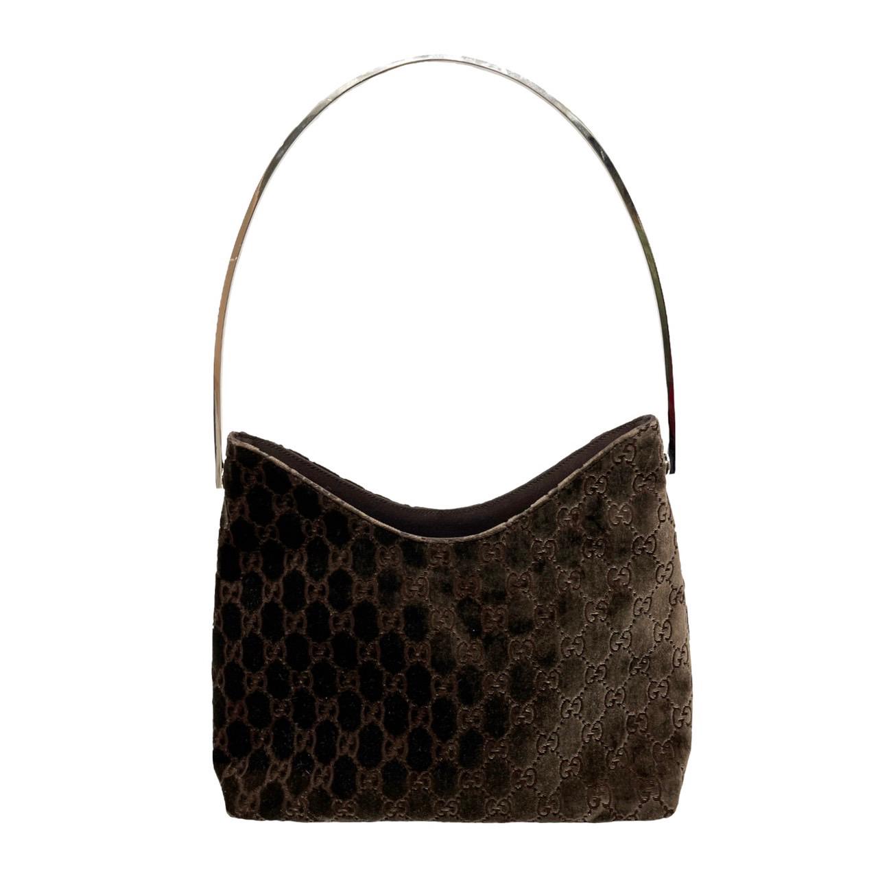 Gucci Brown Monogram Velvet Shoulder Bag