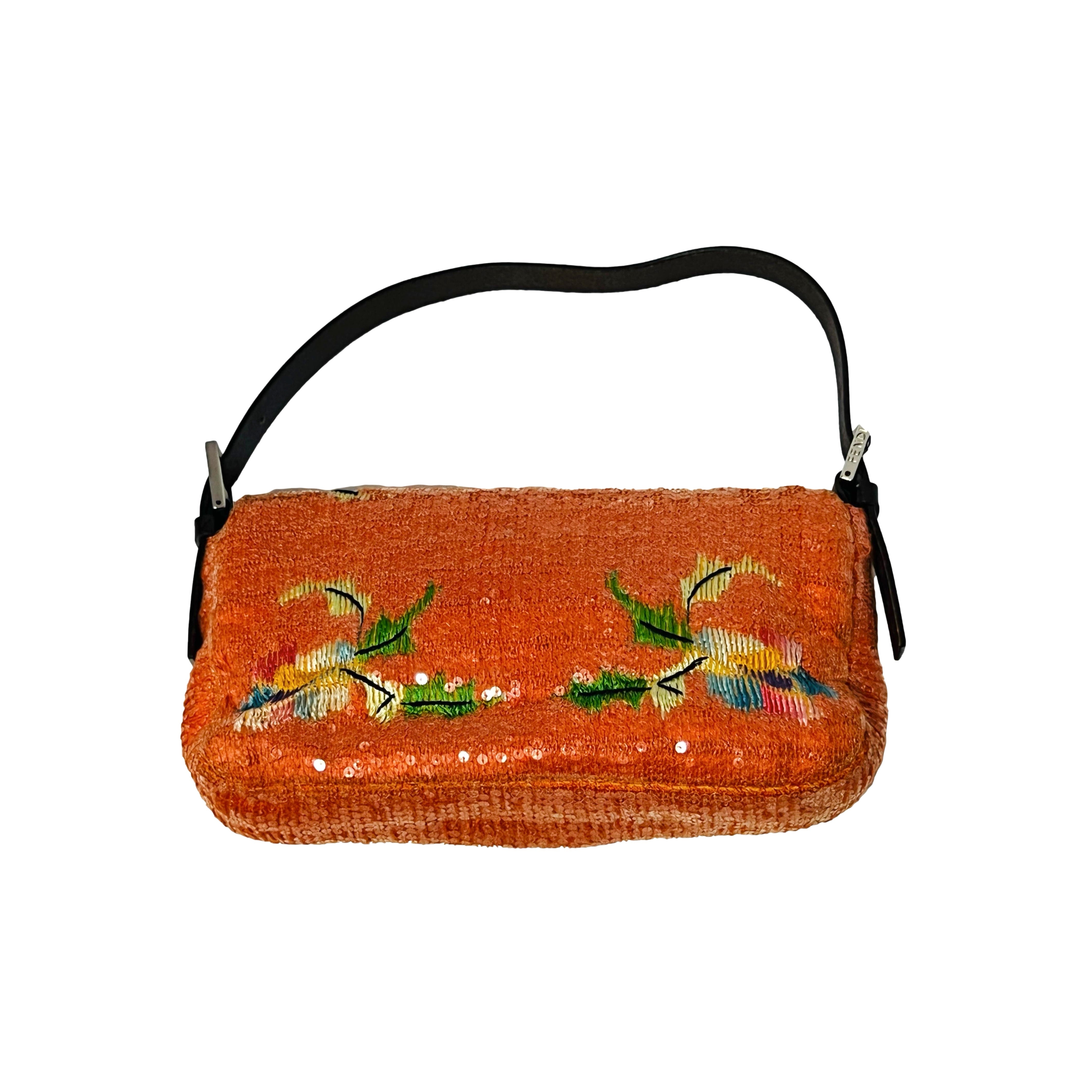 Fendi Orange Beaded Wave Print Mini Bag