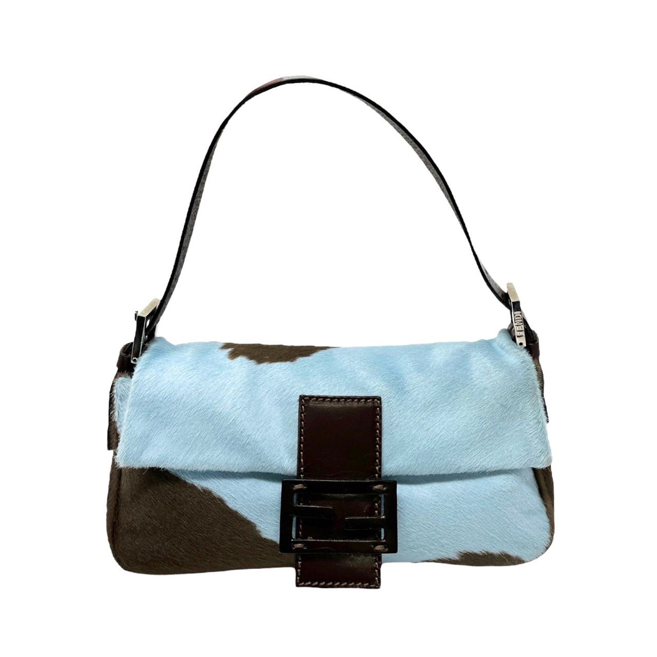 Fendi Blue Cow Print Baguette