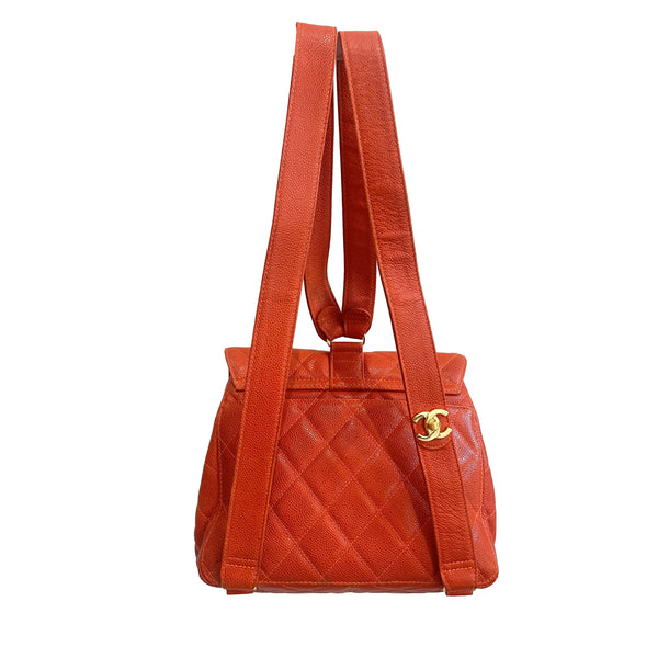 Chanel Orange Quilted Backpack