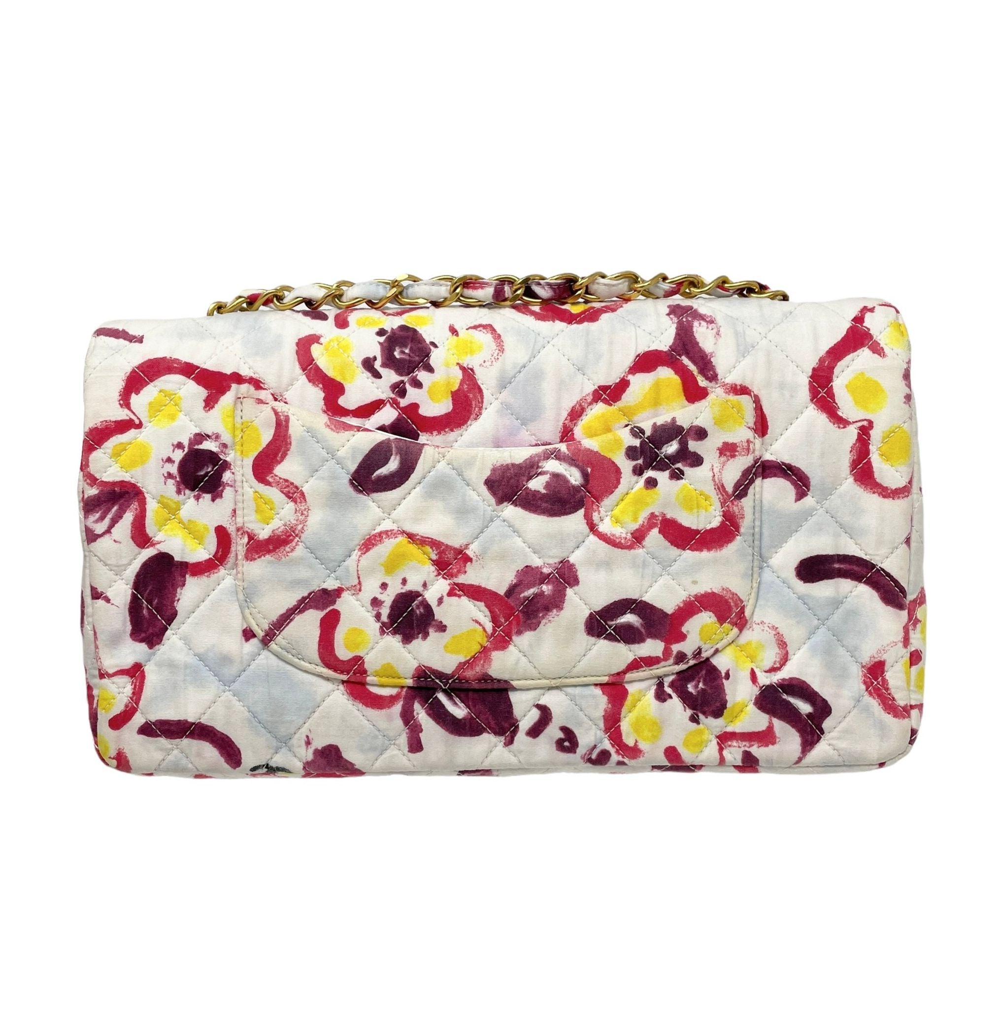 Treasures of NYC - Chanel White Floral Canvas Flap Bag