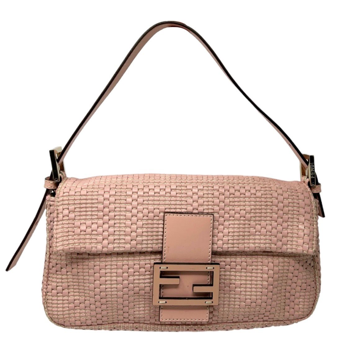 Fendi Pink Braided Logo Leather Baguette