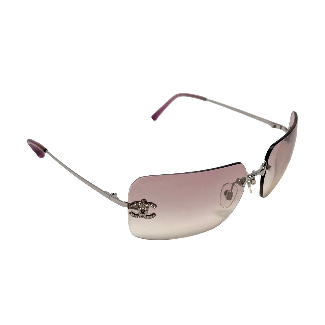 CHANEL, Accessories, Chanel 495 Rimless Crystal Rhinestone Cc Vintage Y2k  Sunglasses Iridescent Hue