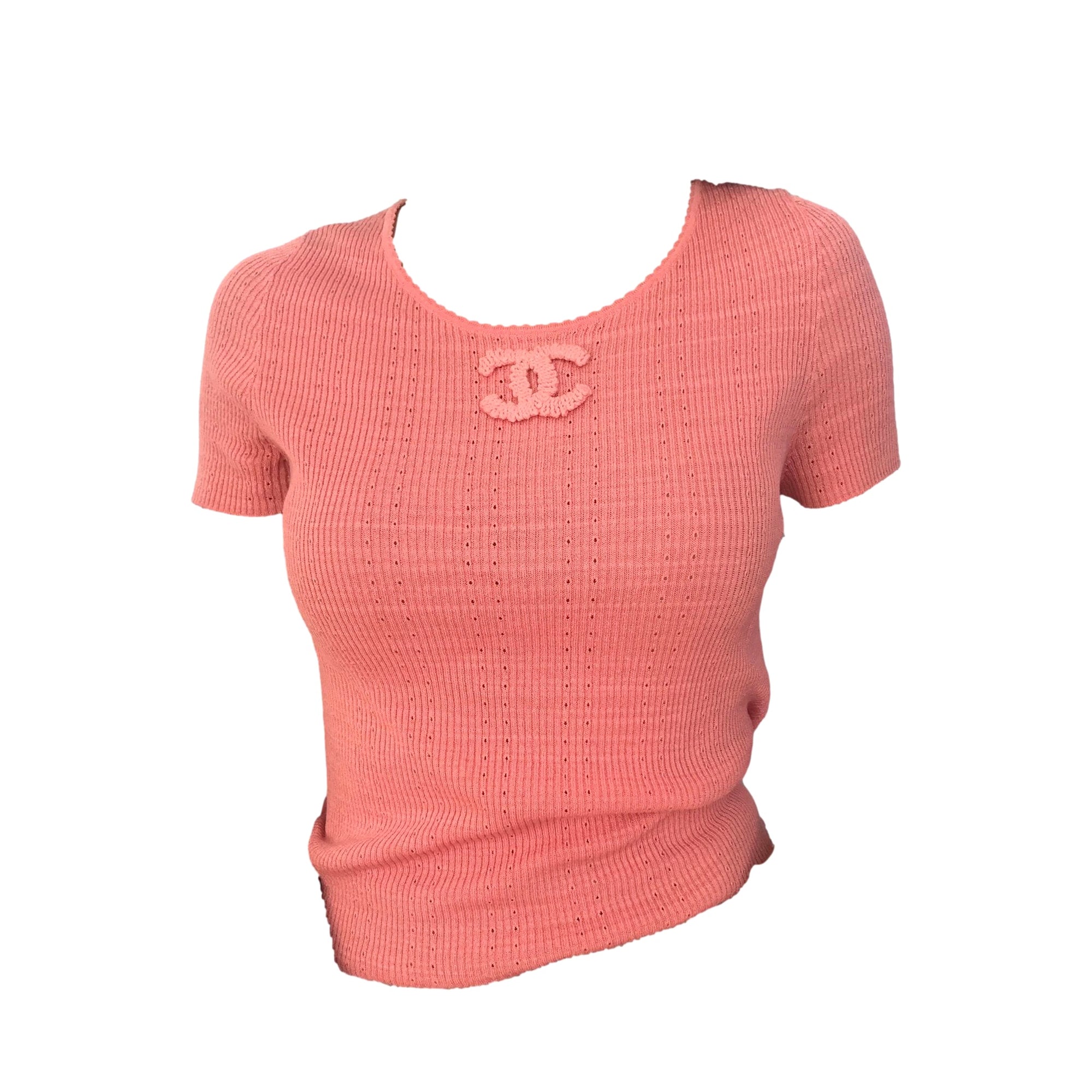 Chanel Peach Ribbed Logo Tee