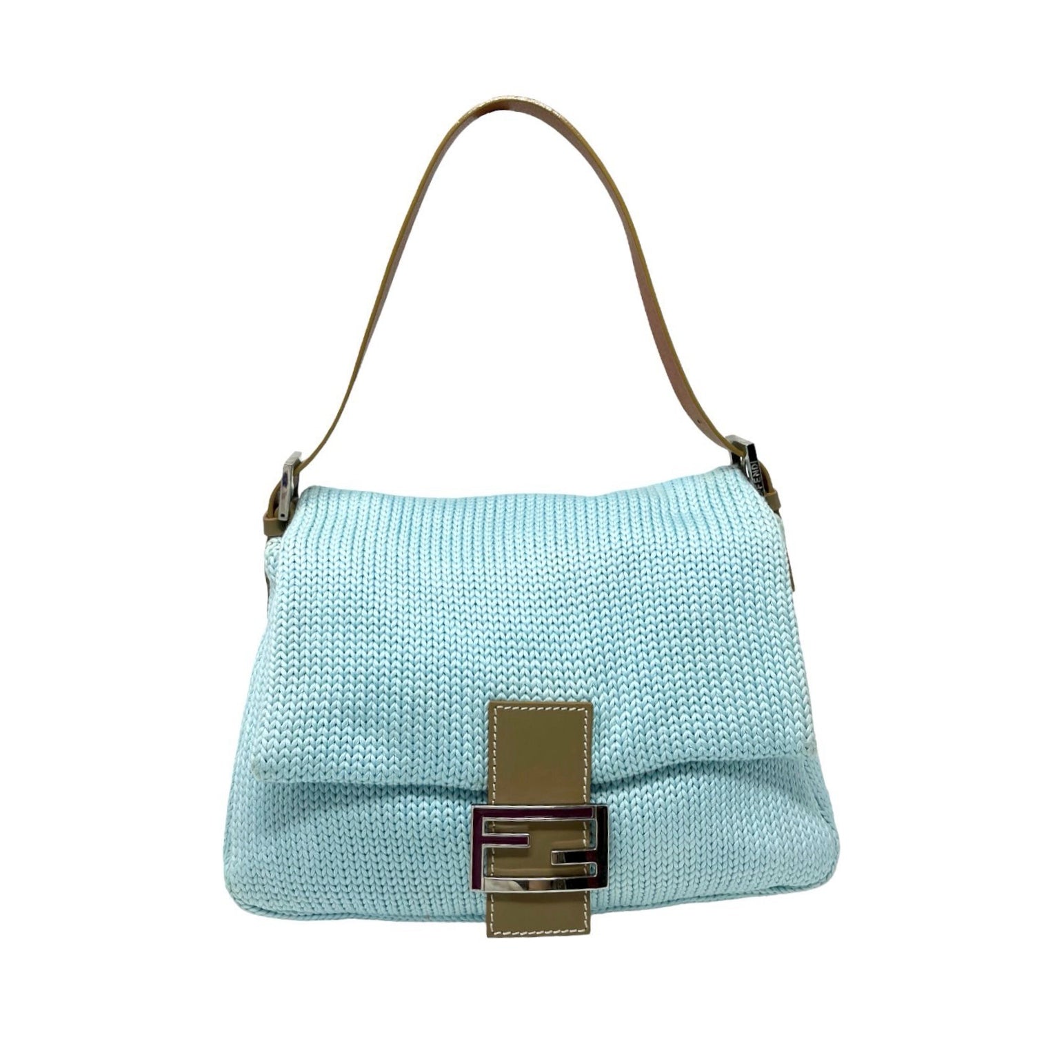 Fendi Baby Blue Knit Baguette Bag