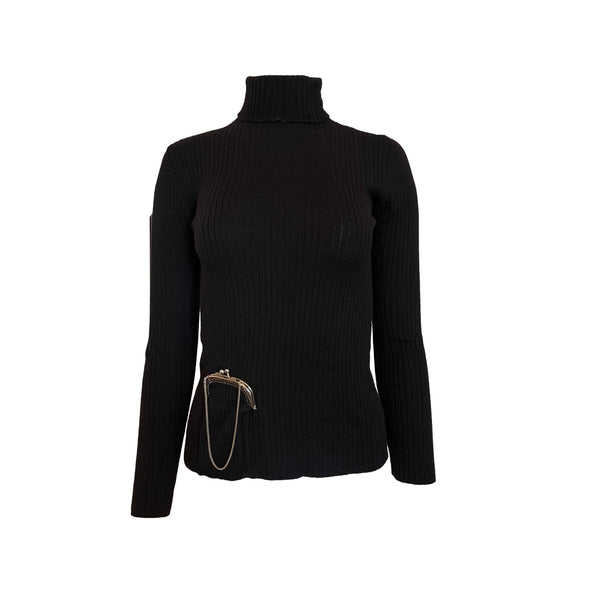 Jean Paul Gaultier Black Knit Purse Turtleneck - Apparel