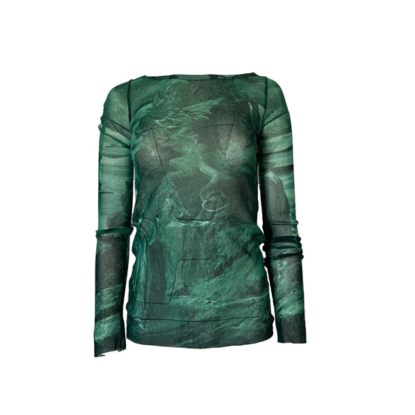 Jean Paul Gaultier Green Print Mesh Long Sleeve - Apparel