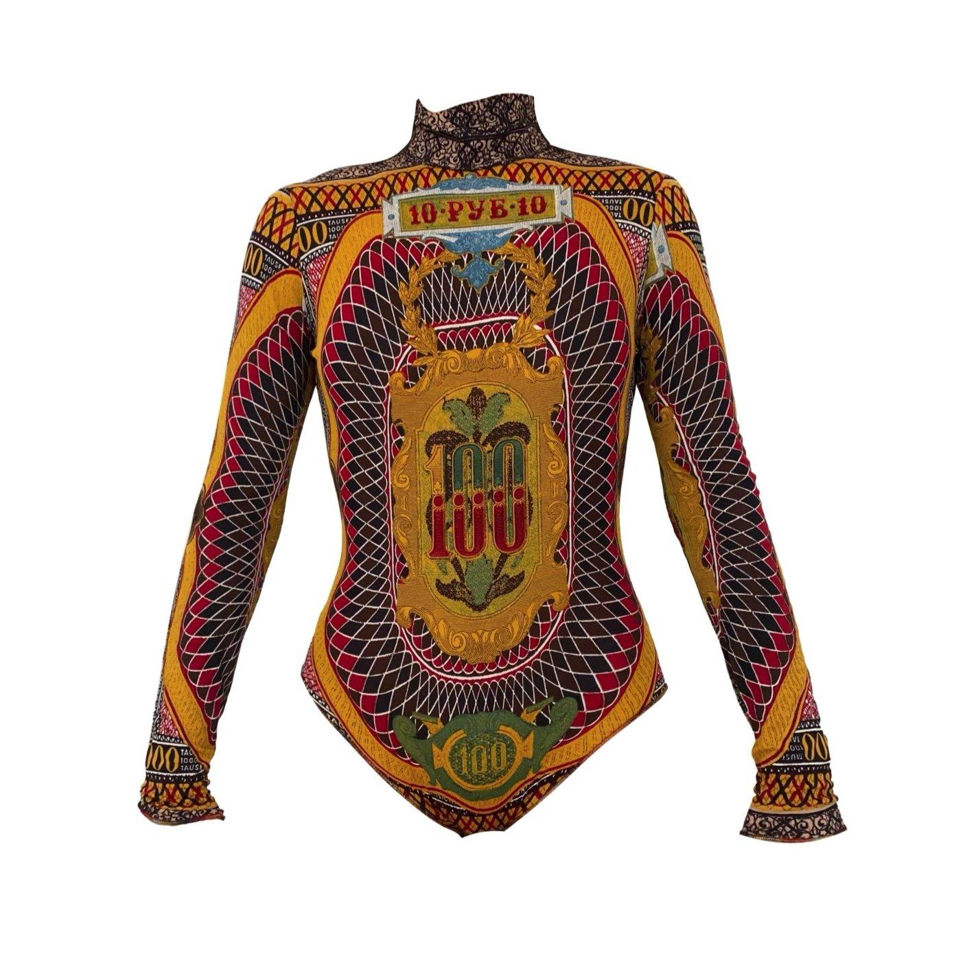 Jean Paul Gaultier Multicolor Currency Bodysuit - Apparel