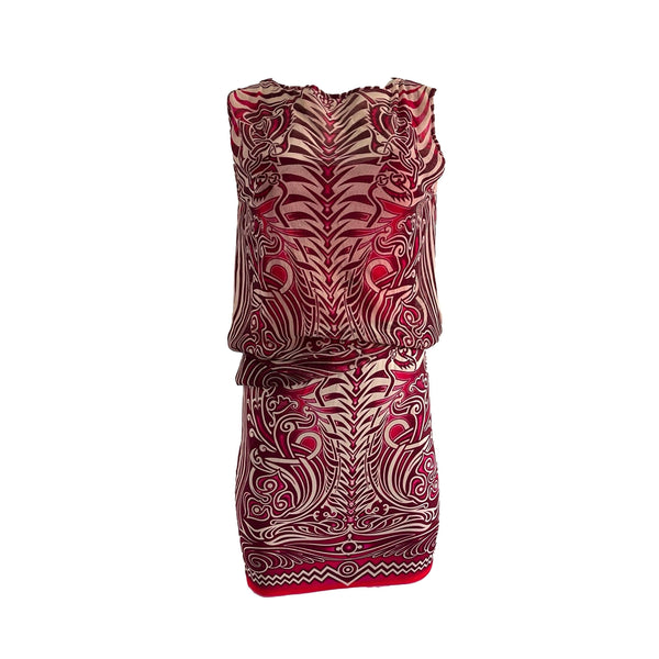 strapless open back dress Jean Paul Gaultier Pink Print Strapless Mesh Dress – Treasures of NYC