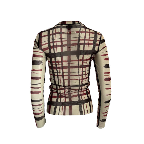 Jean Paul Gaultier Tan Checkered Mesh Long Sleeve - Apparel