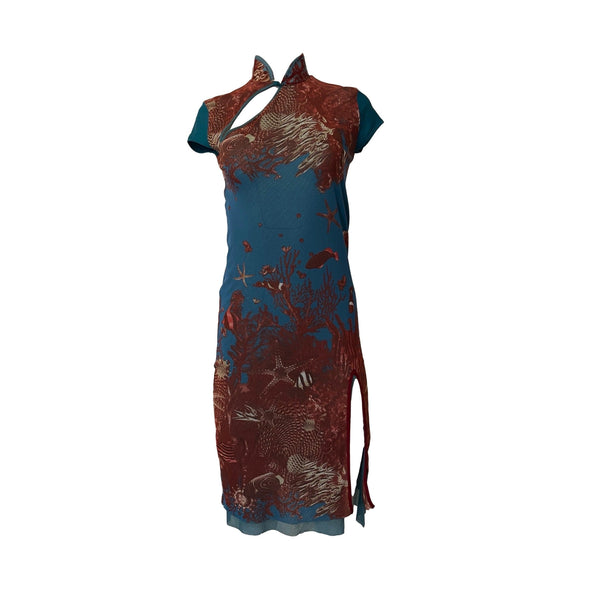 Jean Paul Gaultier Teal Aquarium Print Dress - Apparel