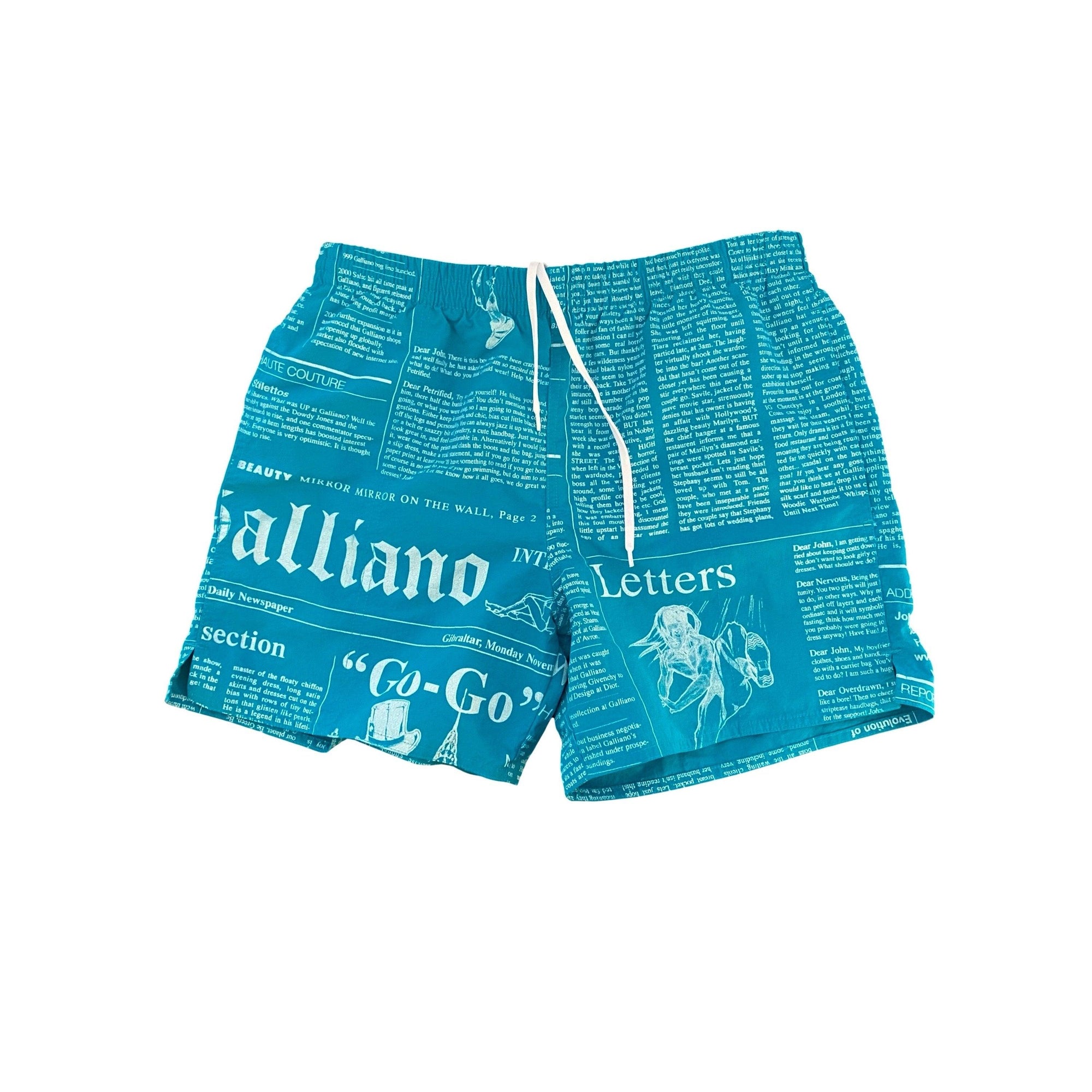 John Galliano Blue Newsprint Men Swim Trunks - Swimwear