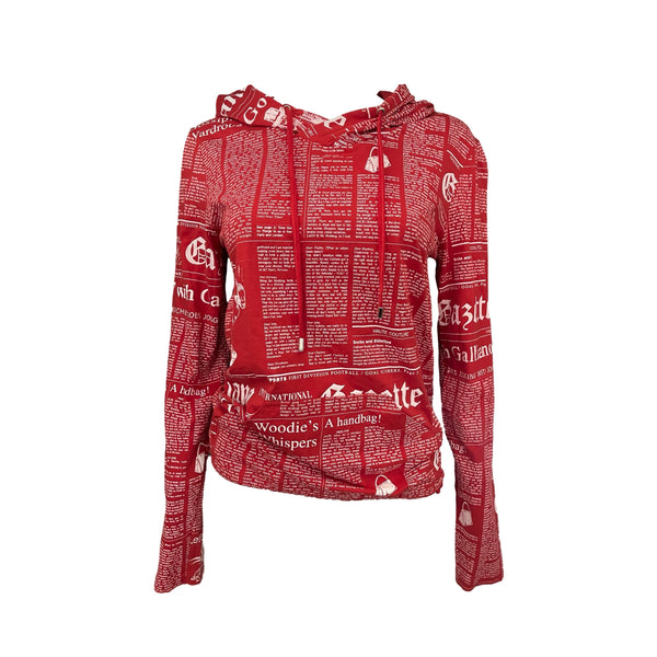 Treasures of NYC - John Galliano Red Newspaper Print Hoodie