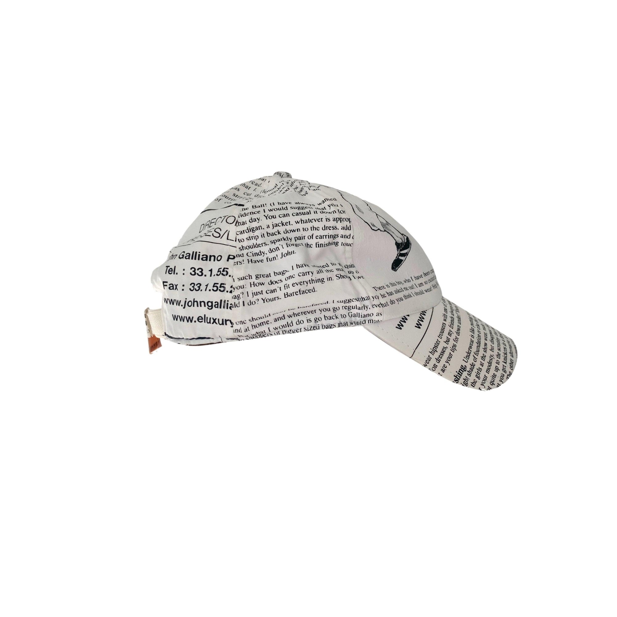 John Galliano White Newsprint Hat - Accessories