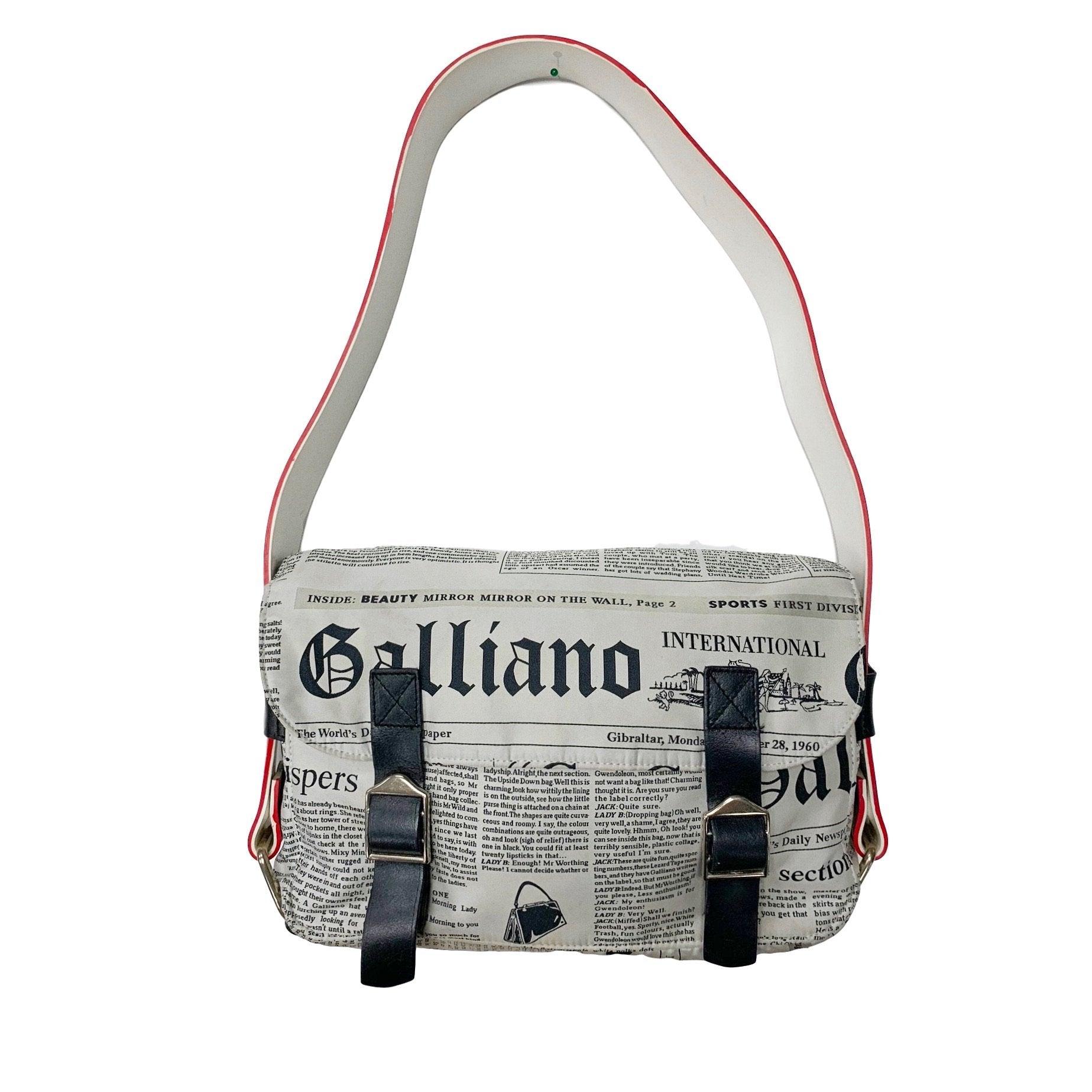 John Galliano White Newsprint Shoulder Bag - Handbags