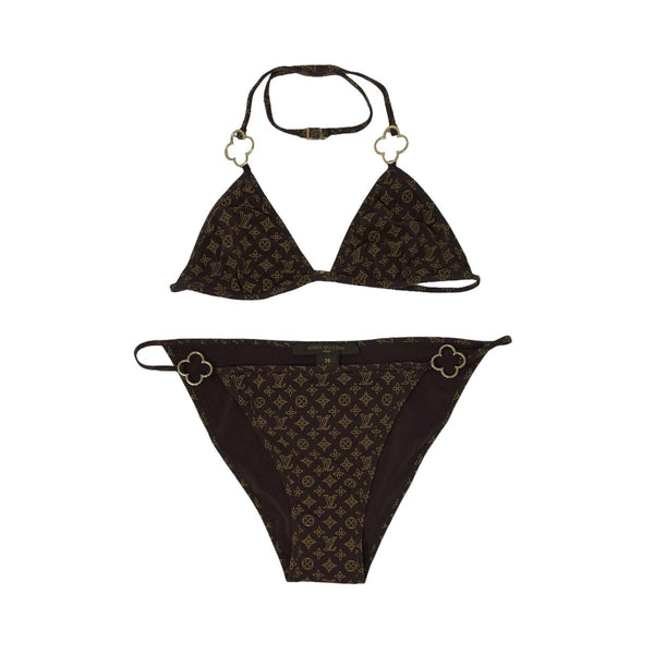 Louis Vuitton Monogram Top and Bottom Bikini Swimsuit Women Vintage Brown  Rare