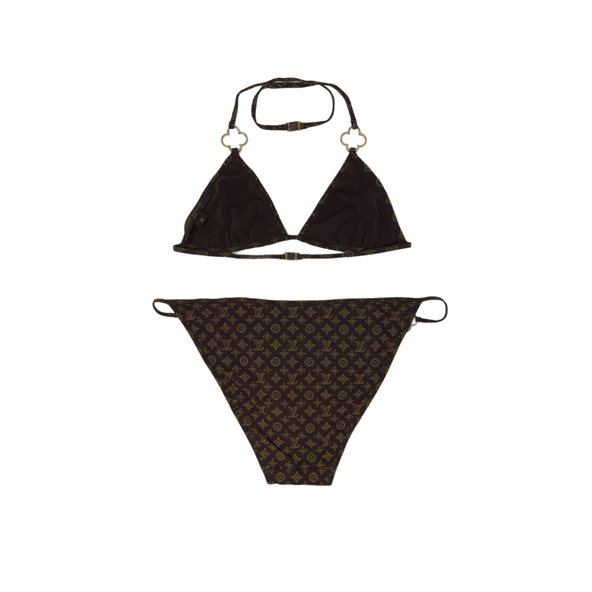 Louis Vuitton Monogram Top and Bottom Bikini Swimsuit Women Vintage Brown  Rare
