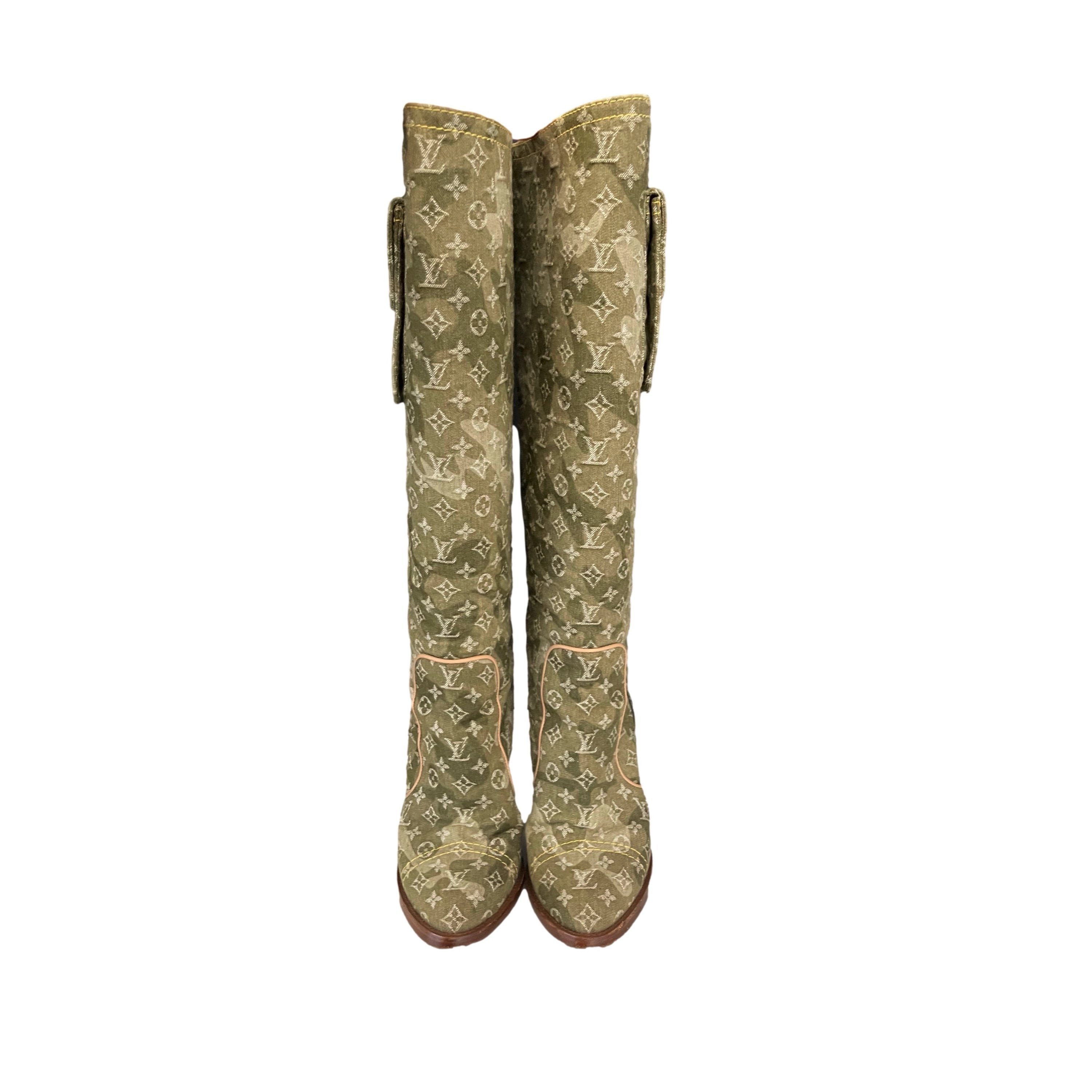 Vintage Louis Vuitton Green Monogram Knee Length Boots – Treasures of NYC