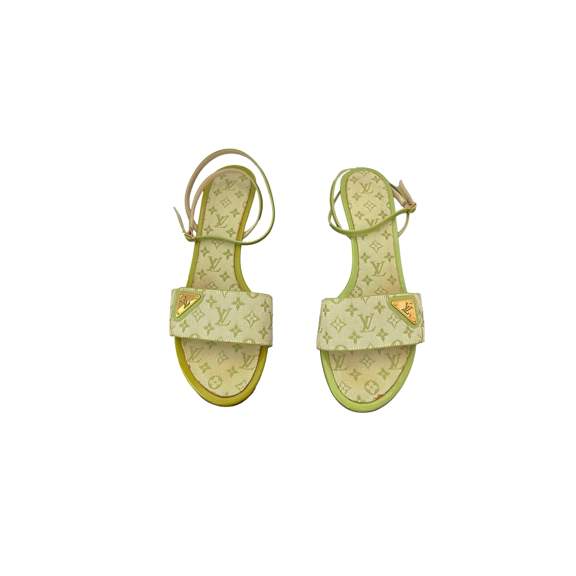 Louis Vuitton Lime Green Strappy Kitten Heels - Shoes