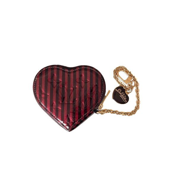 Louis Vuitton Maroon Stripe Monogram Heart Coin Purse - 