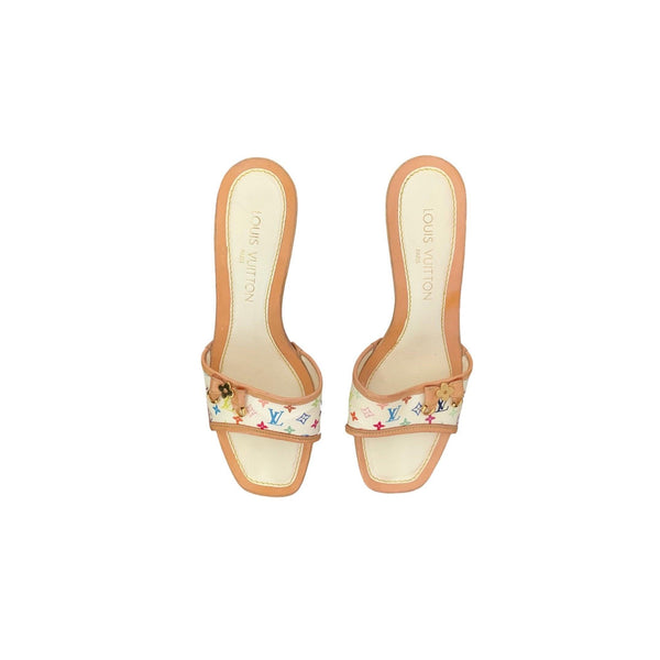 Louis Vuitton White/Lilac Monogram Multicolore Wood Platform Heels