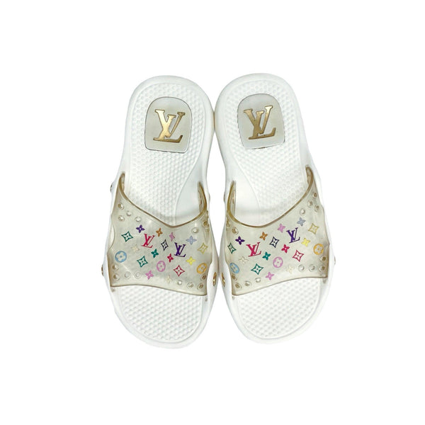Louis Vuitton White Multicolor Monogram Slides - Shoes