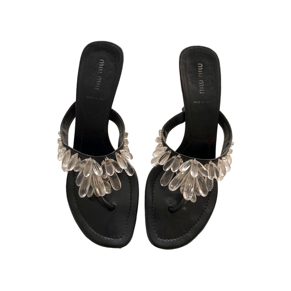 Miu Miu Black Crystal Drop Heels - Shoes