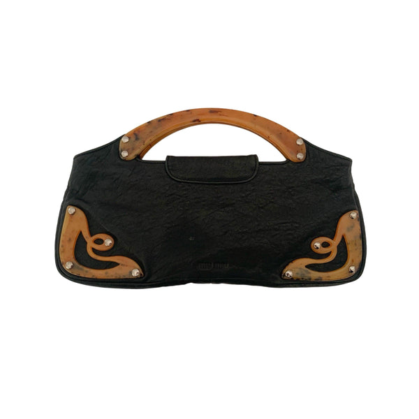 Miu Miu Black Leather Top Handle Bag - Handbags