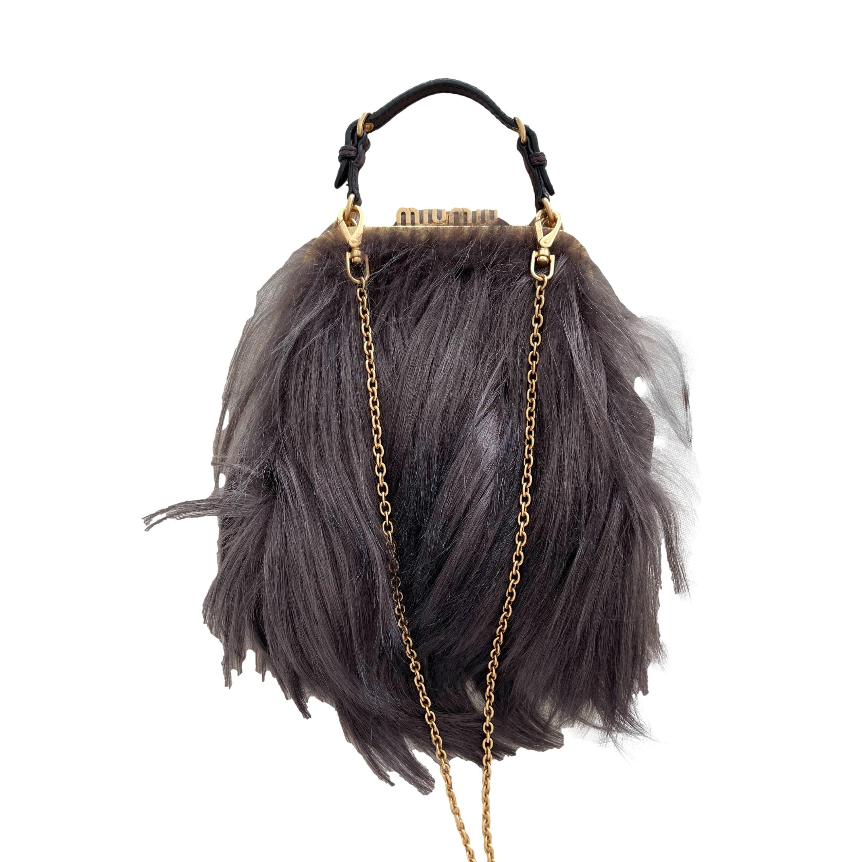 Miu Miu Brown Ostrich And Leather Top Handle Bag Miu Miu