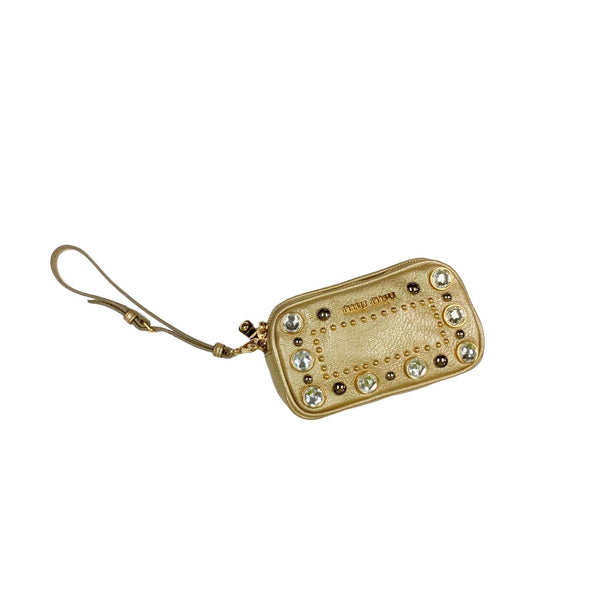 Miu Miu Gold Jeweled Mini Wristlet