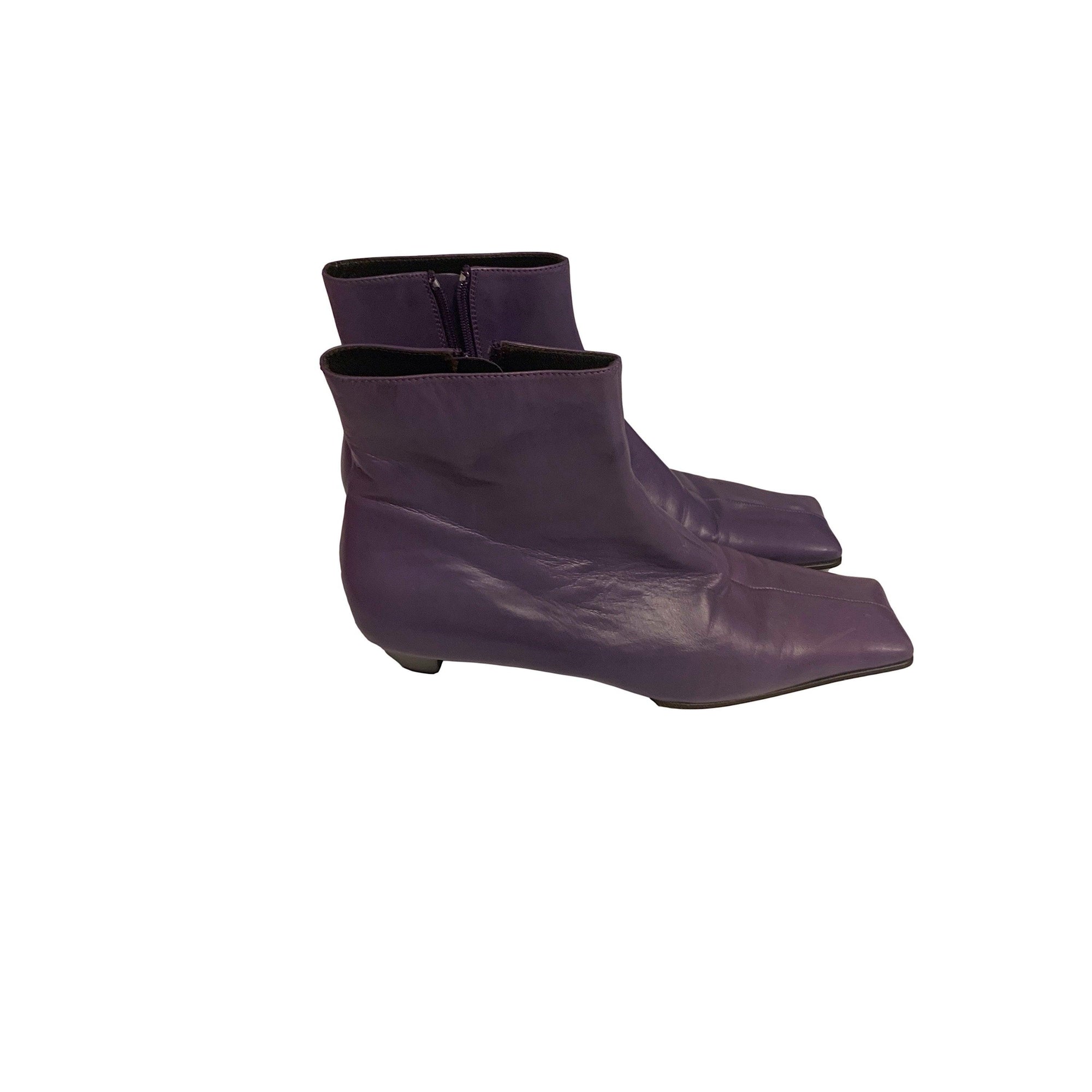 Miu Miu Purple Square Toe Ankle Boots - Shoes
