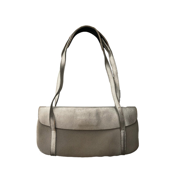 Miu Miu Silver Textured Baguette Shoulder Bag - Handbags
