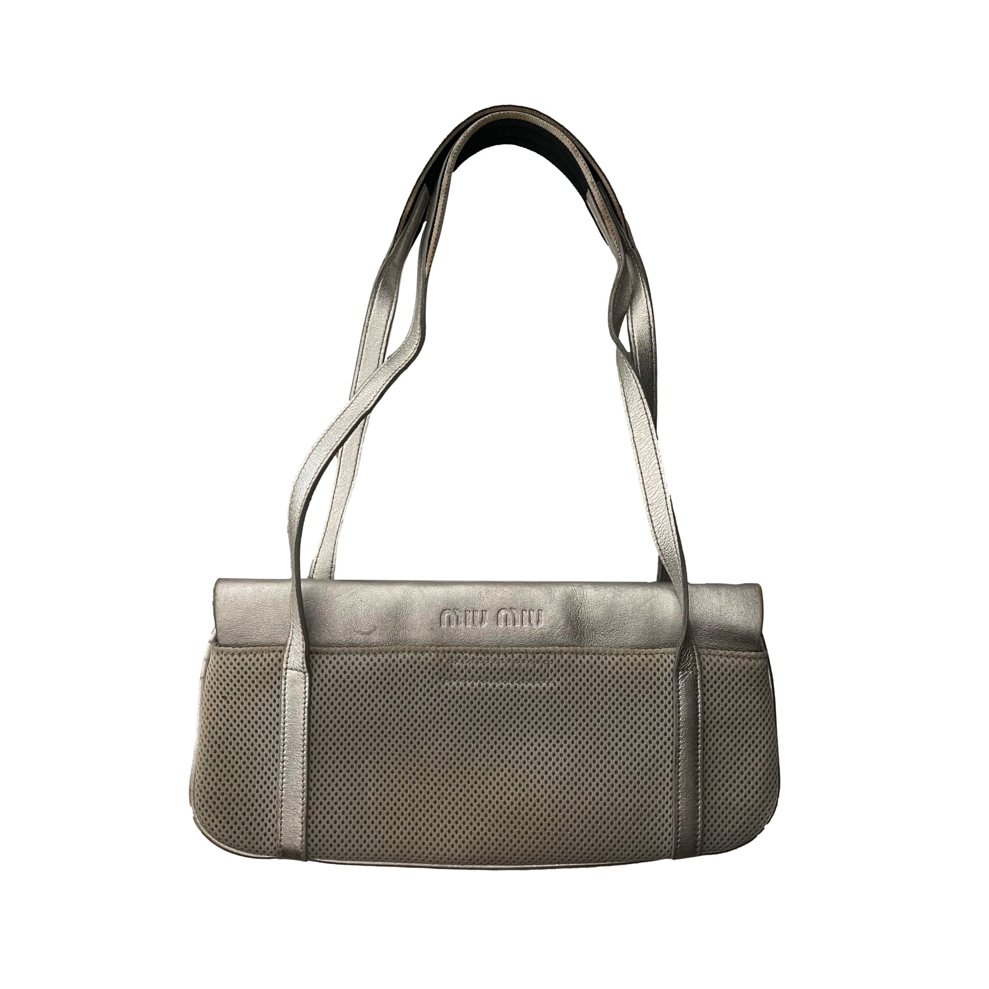 Miu Miu Silver Textured Baguette Shoulder Bag - Handbags