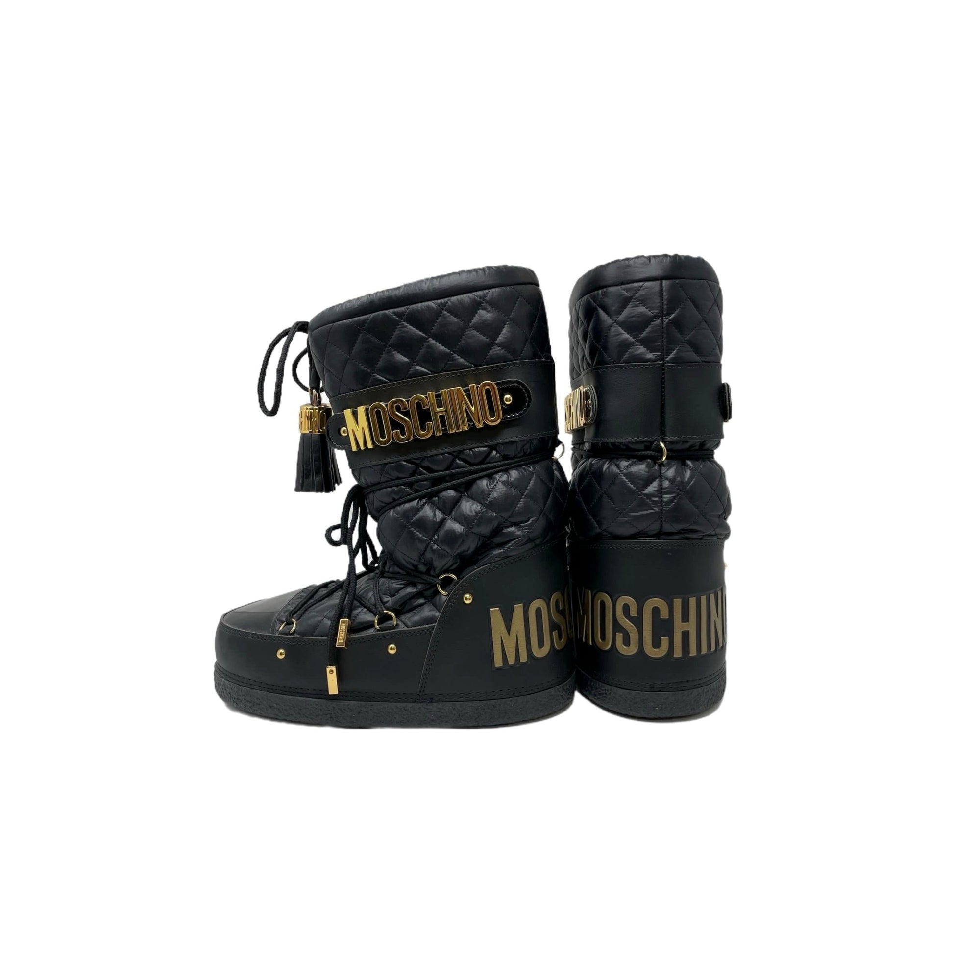 Moschino Black Chain Logo Boots - Shoes