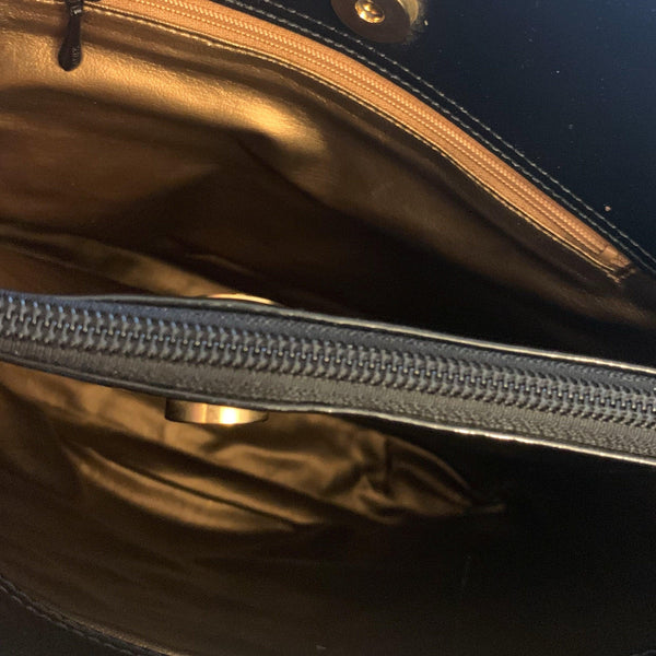 Moschino Black Patent Logo Shoulder Bag - Handbags