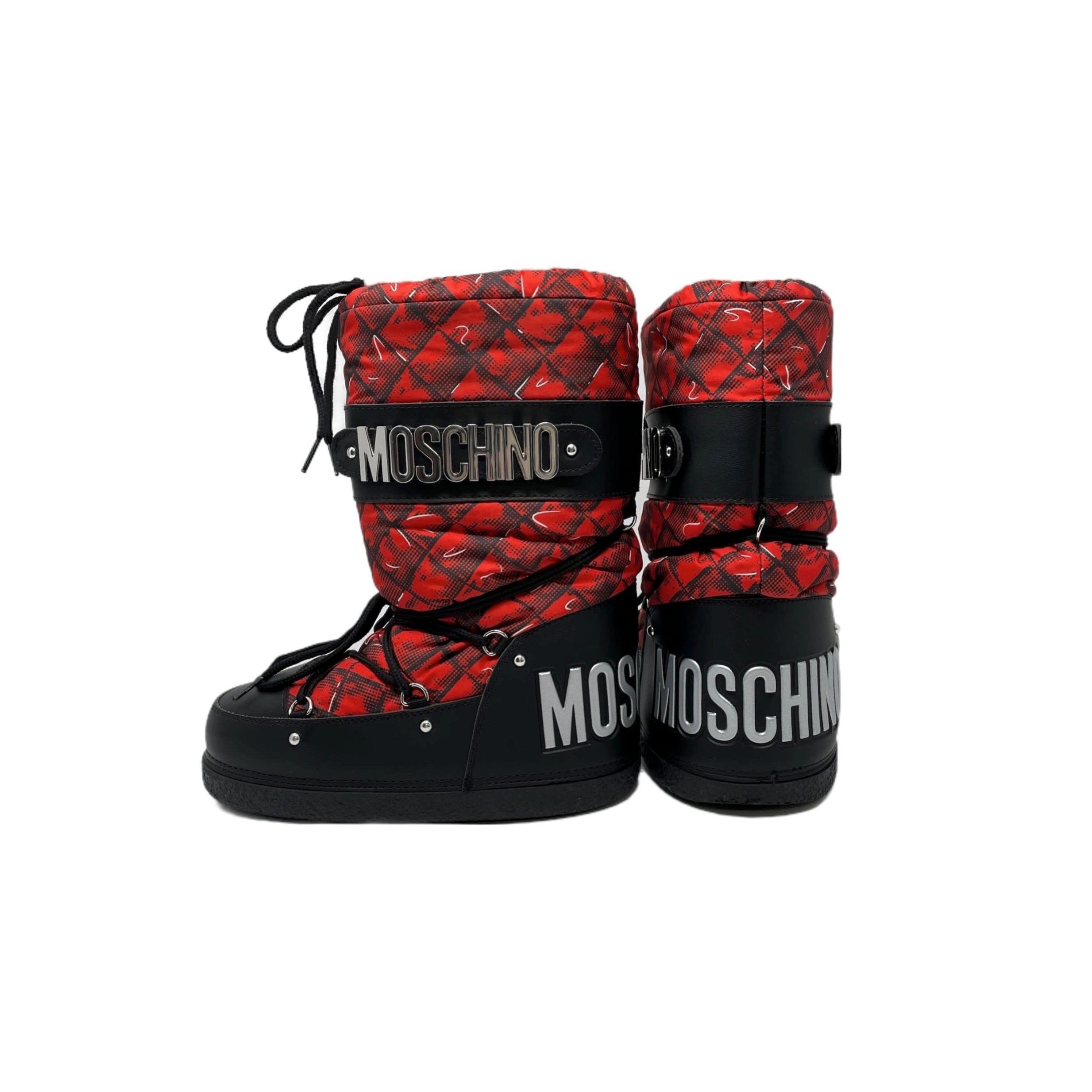 Moschino Red Brick Logo Boots - Shoes
