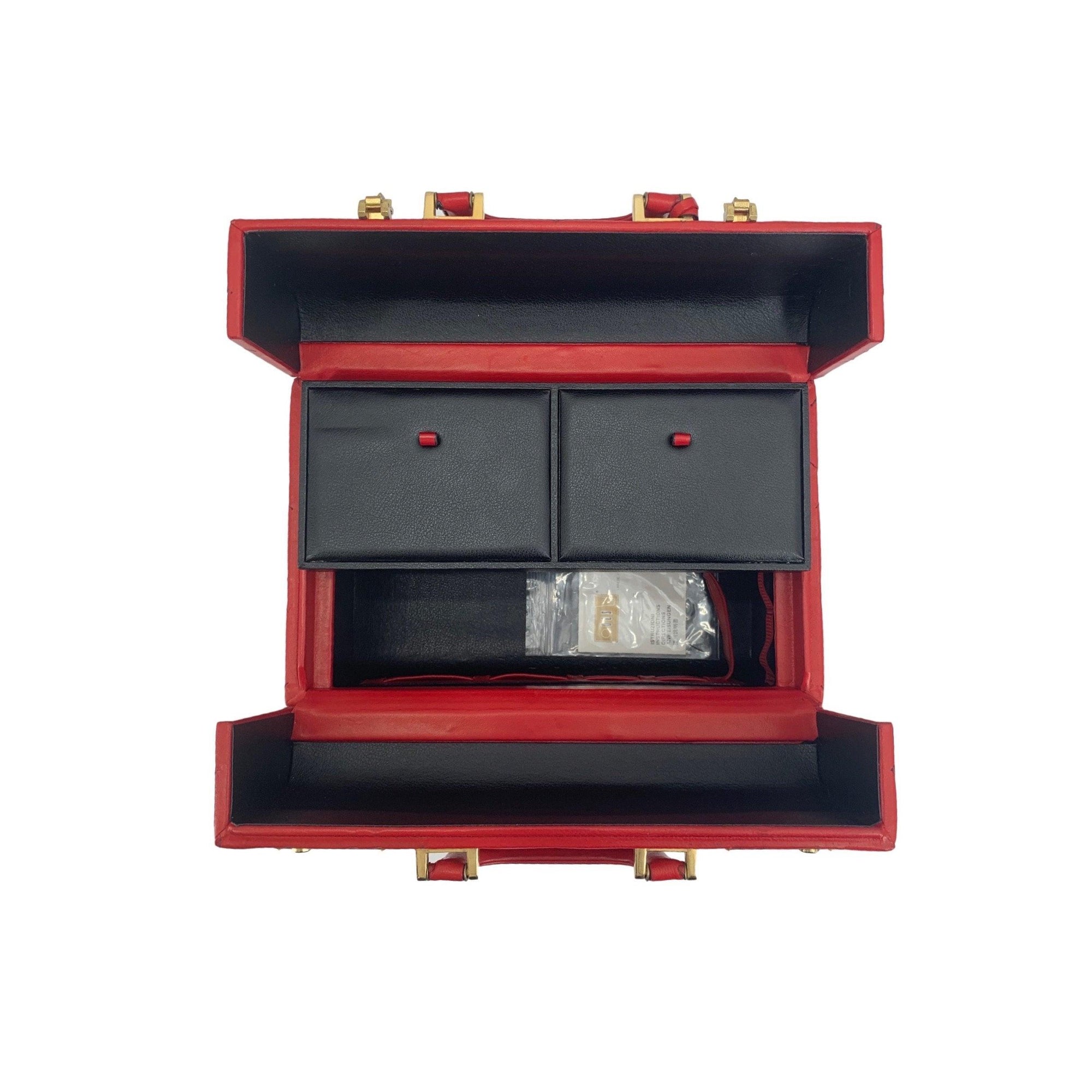 Moschino Red Jumbo Logo Tool Box Train Case - Handbags