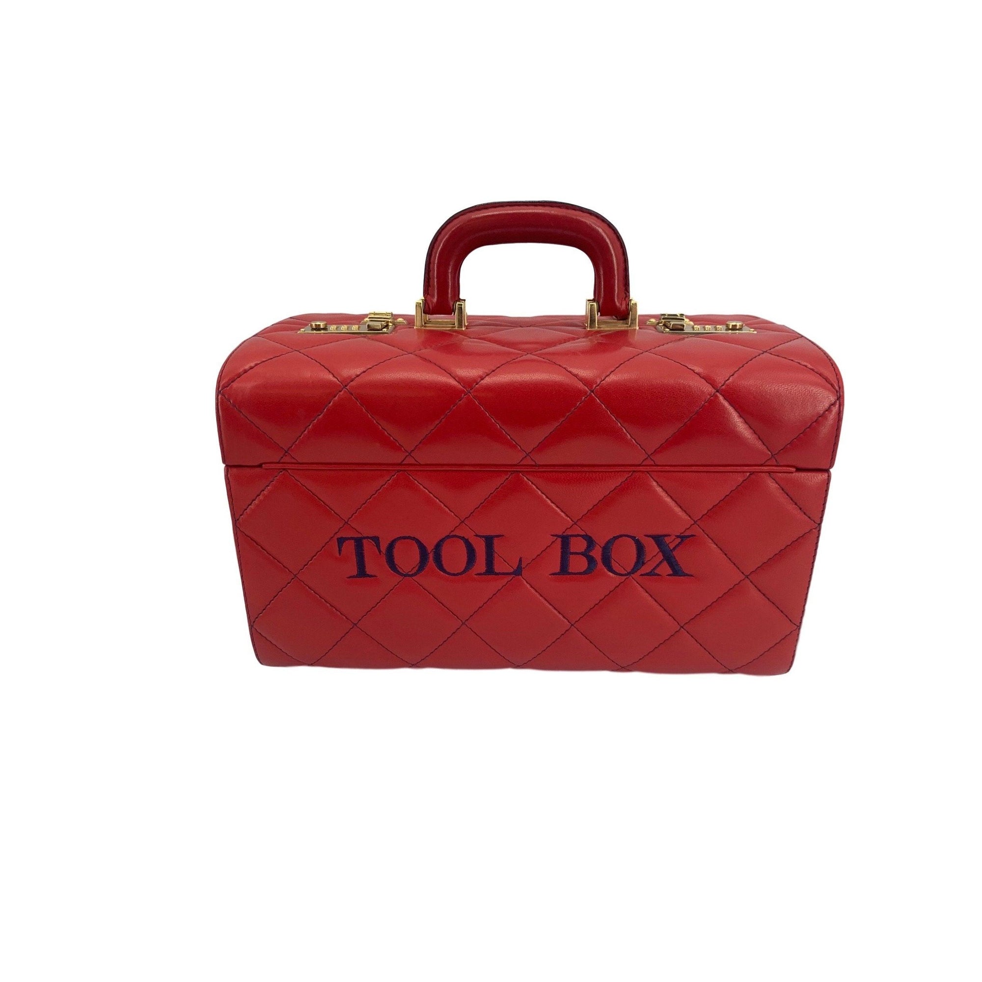 Moschino Red Jumbo Logo Tool Box Train Case - Handbags