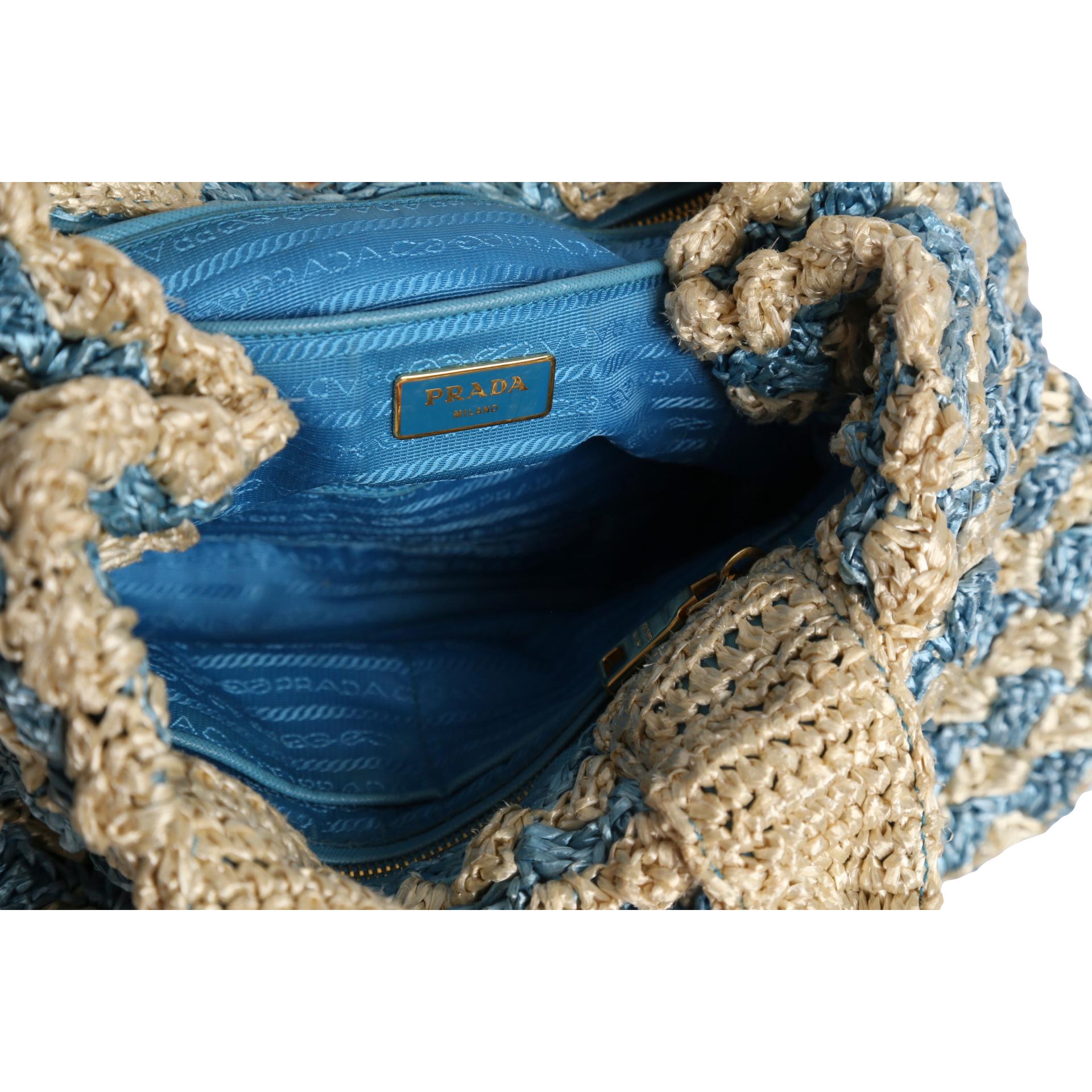 Prada Baby Blue Jumbo Raffia Tote - Handbags