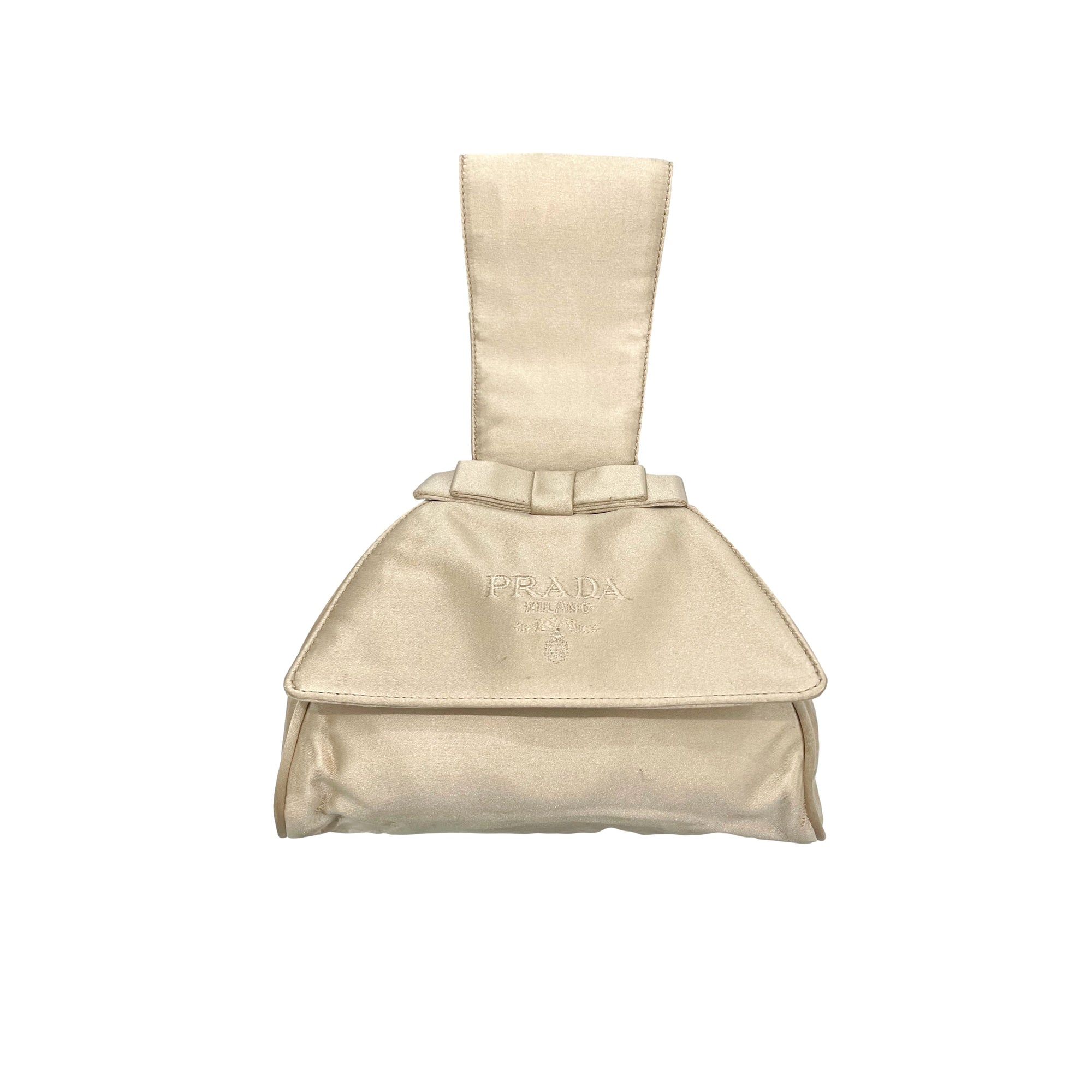 Prada Beige Satin Mini Top Handle Bag - Handbags
