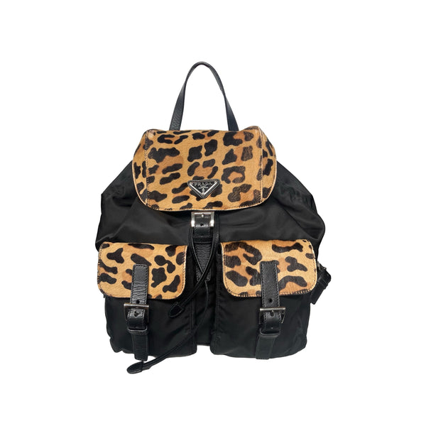 Prada Black Cheetah Calf Hair Backpack - Handbags
