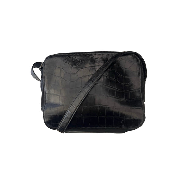 Prada Black Croc Embossed Crossbody Bag - Handbags