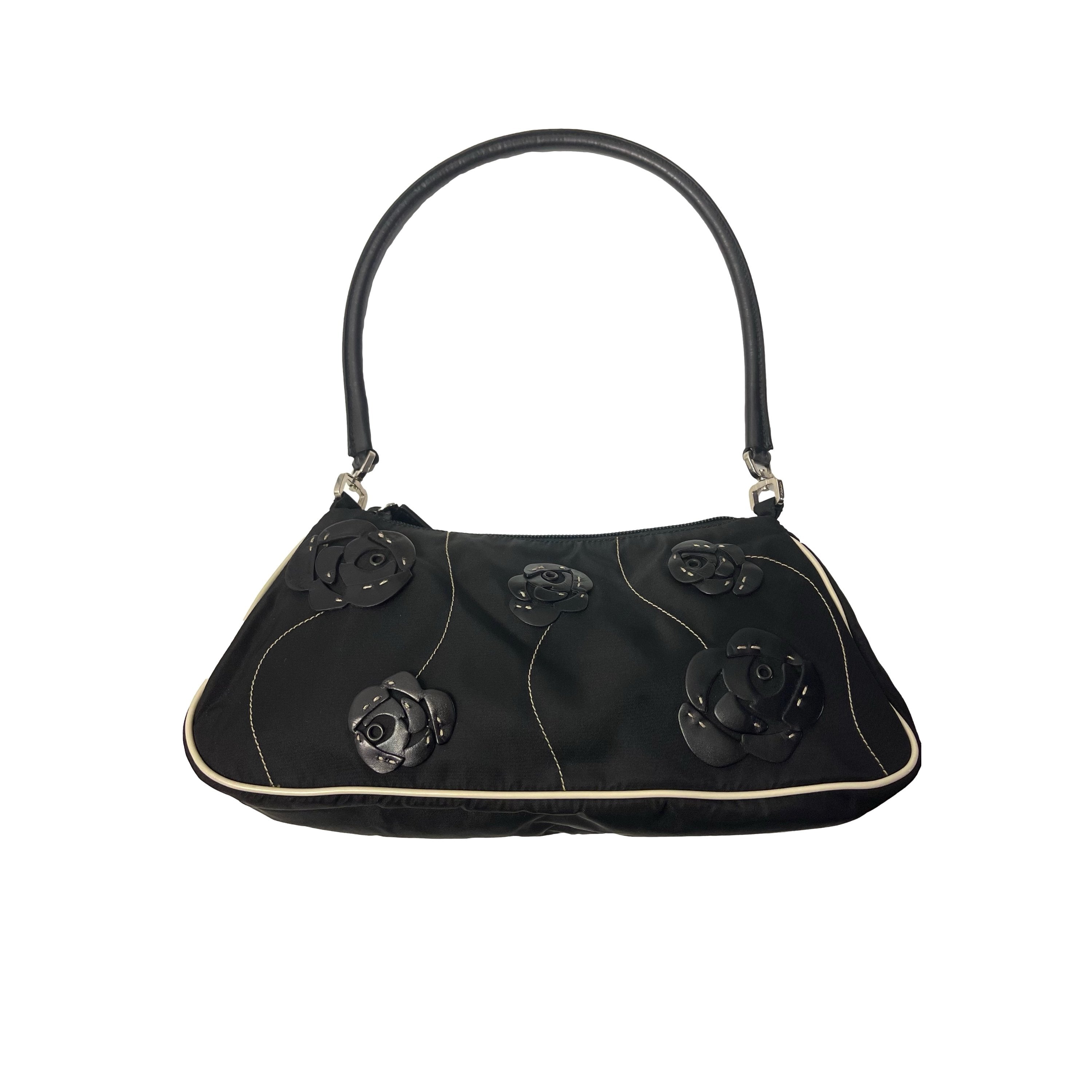 Vintage Prada Black Floral Nylon Shoulder Bag – Treasures of NYC