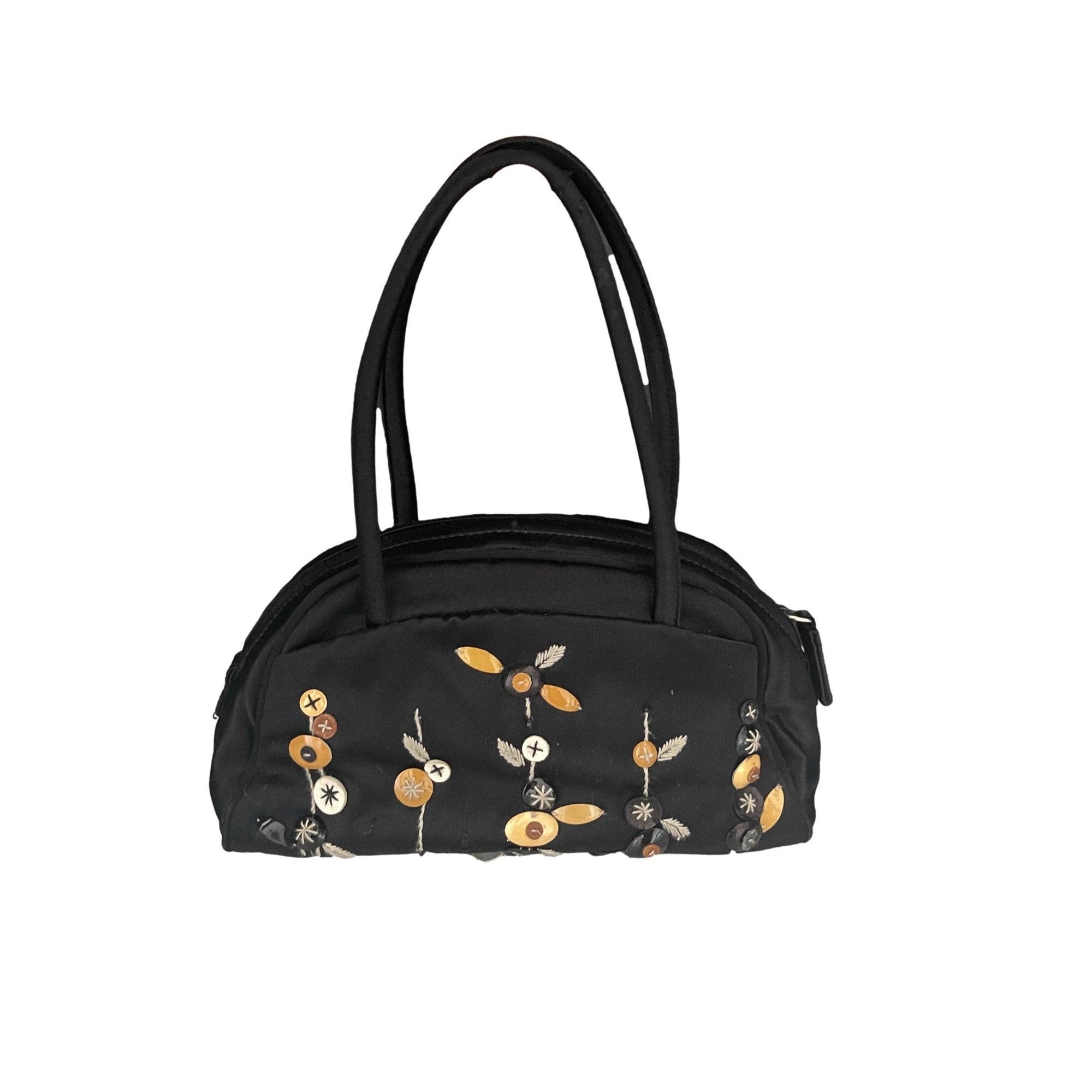 Prada Black Floral Satin Mini Top Handle Bag - Handbags
