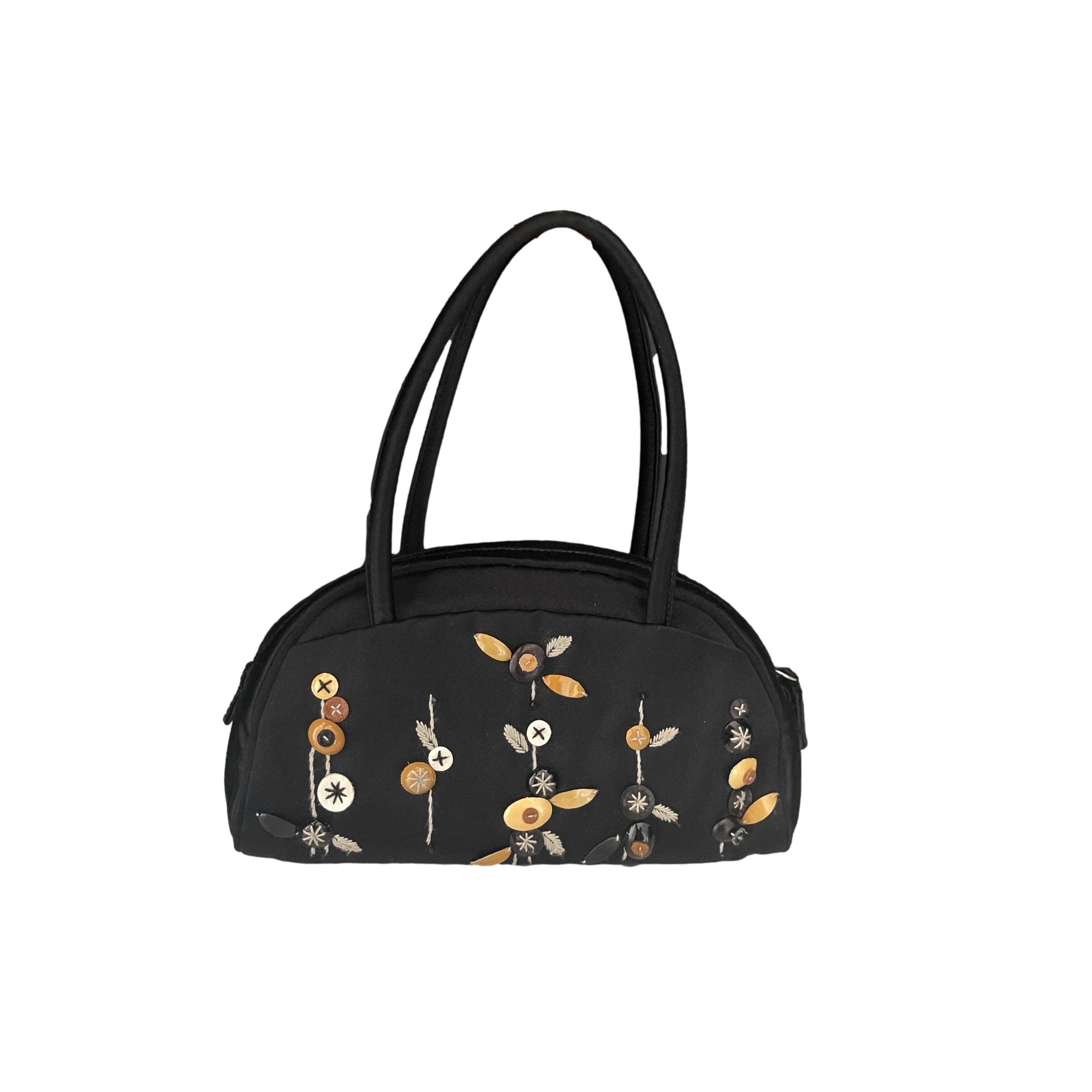 Prada Black Floral Satin Mini Top Handle Bag - Handbags